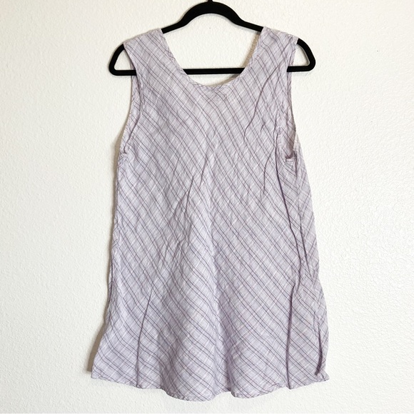 Flax 100% Linen plaid Tank Top L - Picture 3 of 8